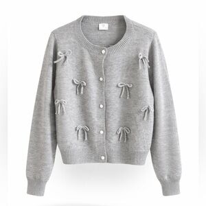 Luna Ivy Gray Women's Cardigan with Bow Accents Size S